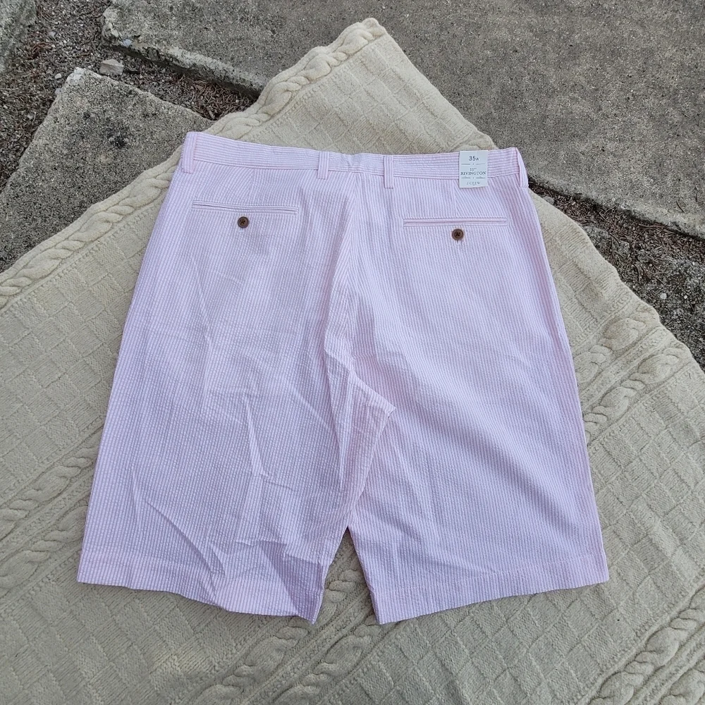 NWT J Crew Rivington Seersucker Striped Cotton Chino Short size 35W Pink White